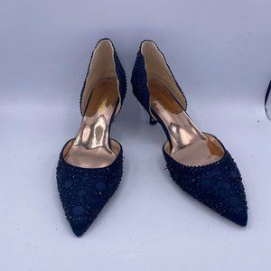 XYD navy pointy toe rhinestone low heels kitten sandals shoes